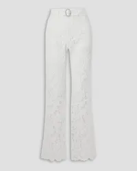 Alessandra Rich Belted crystal-embellished cotton-blend lace flared pants - White White