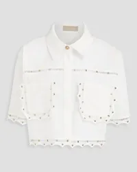 Elie Saab Cropped studded slub woven blouse - White White