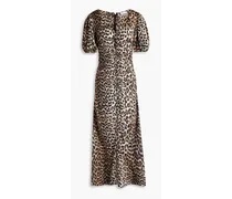 Ruched leopard-print silk-blend satin midi dress - Animal print