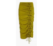 Pauline ruched cutout stretch-crepe midi skirt - Green
