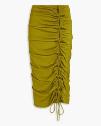 NICHOLAS Pauline ruched cutout stretch-crepe midi skirt - Green Green