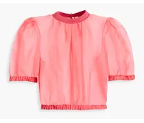 Gathered silk-organza blouse - Pink