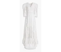 Cloud cutout cotton crocheted lace maxi dress - White