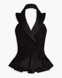 Moschino Double-breasted wool-crepe peplum top - Black Black