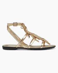 TOD'S Embellished fringed metallic leather sandals - Metallic Metallic