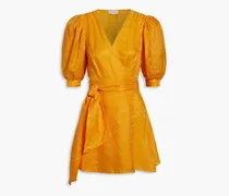 Anna satin-jacquard mini wrap dress - Yellow