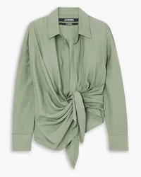 Jacquemus Bahia knotted draped twill shirt - Green Green