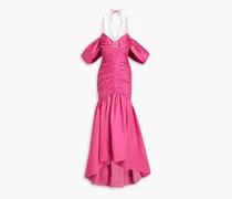 Ruched embellished linen-blend gown - Pink