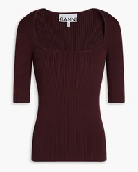 Ganni Ribbed-knit top - Burgundy Burgundy