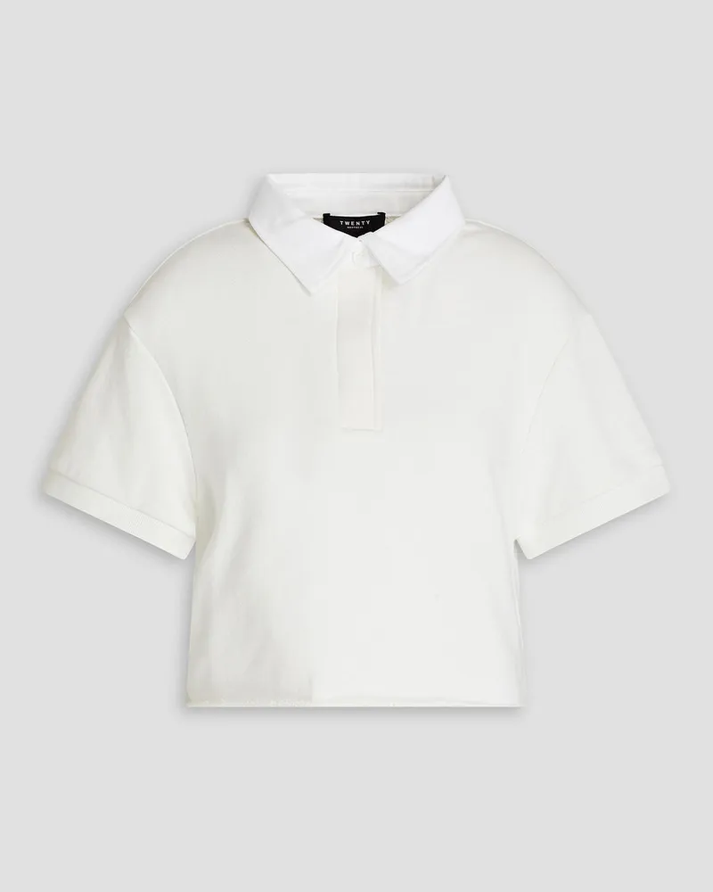 Cropped French cotton-blend terry polo shirt - White