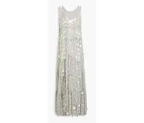 Sequin-embellished floral-print silk-chiffon gown - Gray