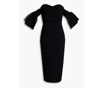 Off-the-shoulder stretch-cady midi dress - Black