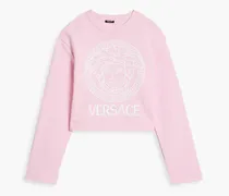 Cropped embroidered French cotton-blend terry sweatshirt - Pink