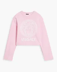 Versace Cropped embroidered French cotton-blend terry sweatshirt - Pink Pink