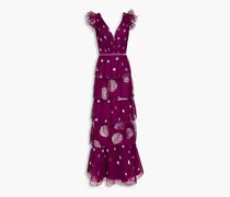 Tiered embellished tulle gown - Purple