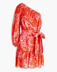 Monique Lhuillier One-shoulder printed broderie anglaise mini dress - Orange Orange