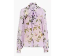 Pussy-bow floral-print silk-chiffon blouse - Purple