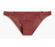 Bari embellished ribbed low-rise bikini briefs - Brown