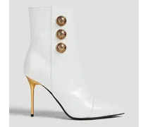 Button-detailed crinkled leather ankle boots - White