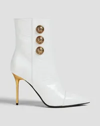 Balmain Button-detailed crinkled leather ankle boots - White White