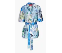 Floral-print silk-satin shirt - Blue