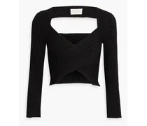 Cropped cutout ribbed-knit top - Black