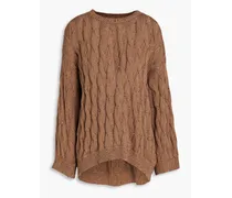 Cable-knit cotton, linen and silk-blend sweater - Brown