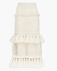 Zimmermann Tiered tasseled crocheted wool midi skirt - White White