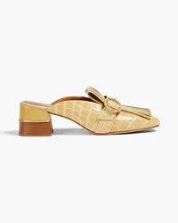 Tory Burch Kiltie buckled smooth and croc-effect leather mules - Yellow Yellow