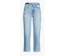 Le Jane cropped distressed high-rise straight-leg jeans - Blue