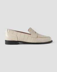 Porte & Paire Croc-effect leather loafers - White White