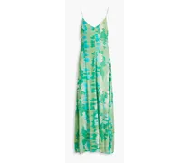 Printed silk-blend satin maxi slip dress - Green