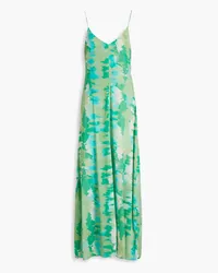 Ganni Printed silk-blend satin maxi slip dress - Green Green