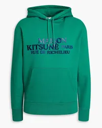 Kitsuné Printed embroidered cotton and wool-blend fleece hoodie - Green Green