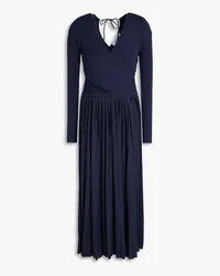 Derek Lam Pleated satin and ribbed-knit midi dress - Blue Blue