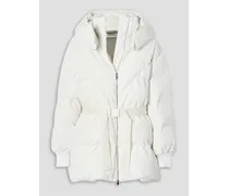Kayla belted hooded quilted faux leather coat - White