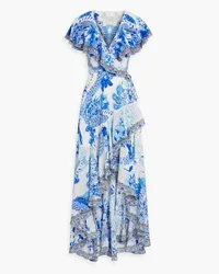 Camilla Crystal-embellished ruffled silk-crepe wrap dress - Blue Blue