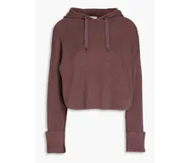 Cropped bead-embellished ribbed cotton hoodie - Purple
