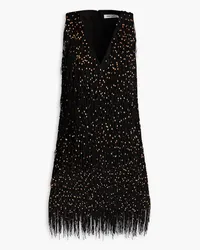 Anna Quan Beaded fringed tulle mini dress - Black Black