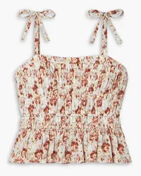 Ulla Johnson Nora pleated floral-print silk crepe de chine top - Red Red