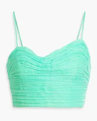 Aje. Laurier Wave cropped plissé-organza top - Green Green