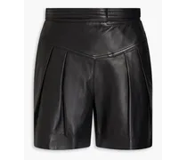 Pleated leather shorts - Black