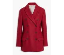 Double-breasted wool-blend twill coat - Red