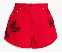 Embellished denim shorts - Red