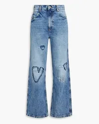 Sandro Embroidered distressed high-rise wide-leg jeans - Blue Blue