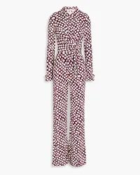 Diane von Furstenberg Michelle wrap-effect printed jersey jumpsuit - Burgundy Burgundy