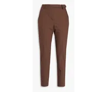Bead-embellished cotton-blend twill tapered pants - Brown