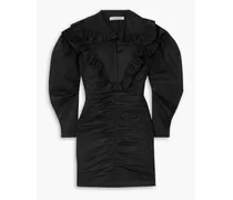 Ruffled cotton-poplin mini dress - Black
