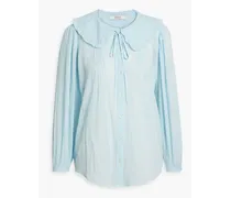 Pintucked cotton blouse - Blue