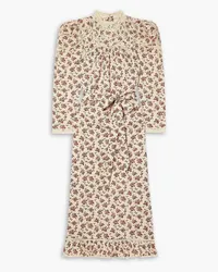 DÔEN Gabrielle lace-trimmed pintucked floral-print cotton-voile maxi dress - Burgundy Burgundy